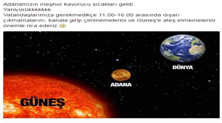 Sıcakların 52 dereceye çıktığı Adana’da belediye “Yaniyürükkk” diye mesaj paylaştı