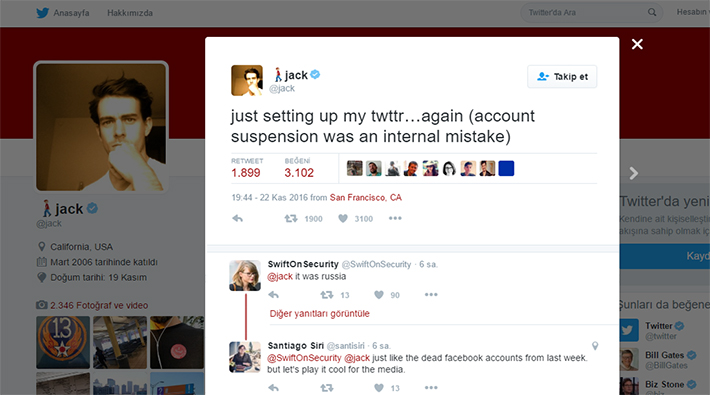 Hesabı geçici bir süre askıya alınan Twitter CEO'su Jack Dorsey'den 10 yıl sonra aynı tweet